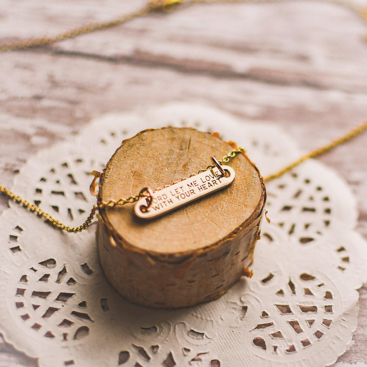 Love with God’s Heart Gold Bar Necklace - Pink Salt Riot