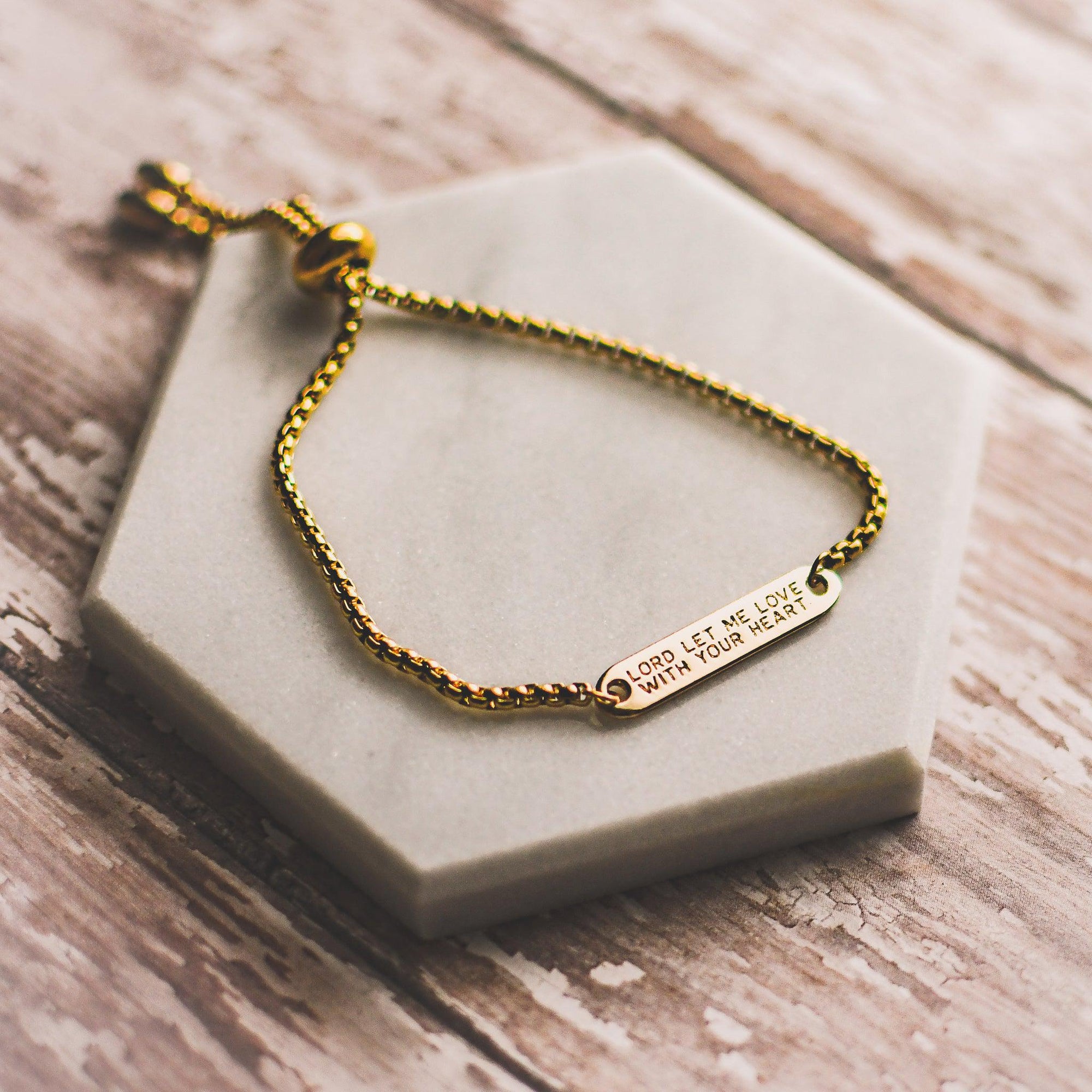 Love with God’s Heart Gold Slider Bracelet - Pink Salt Riot