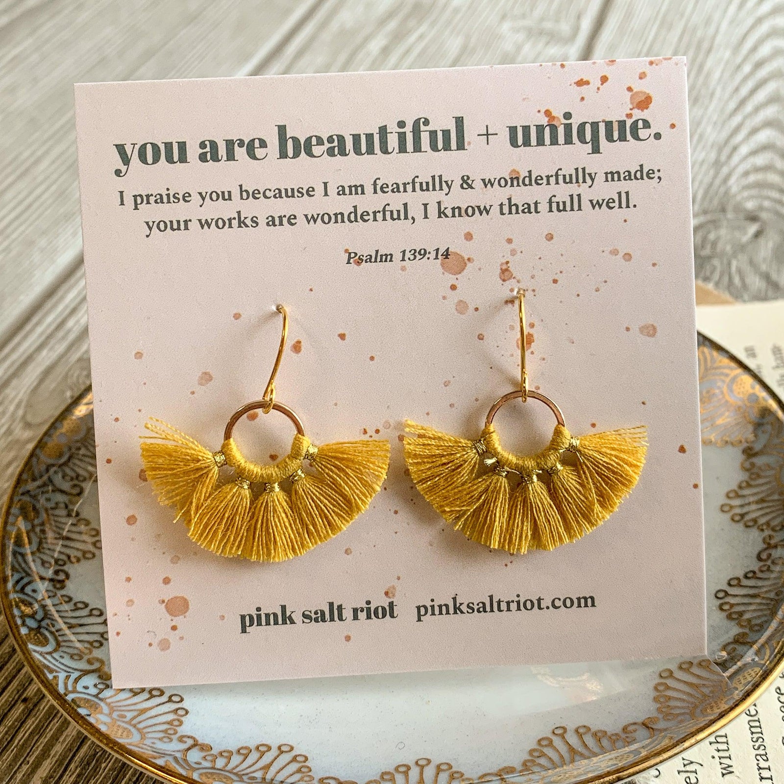 Mustard Fan Tassel Earrings - Pink Salt Riot