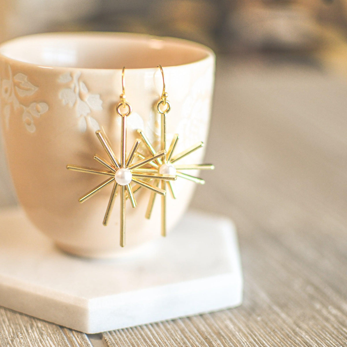 Pearl &amp; Gold Starburst Earrings - Pink Salt Riot