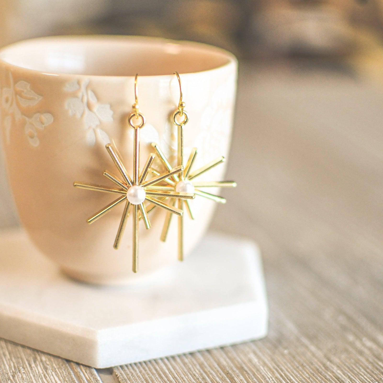 Pearl & Gold Starburst Earrings - Pink Salt Riot