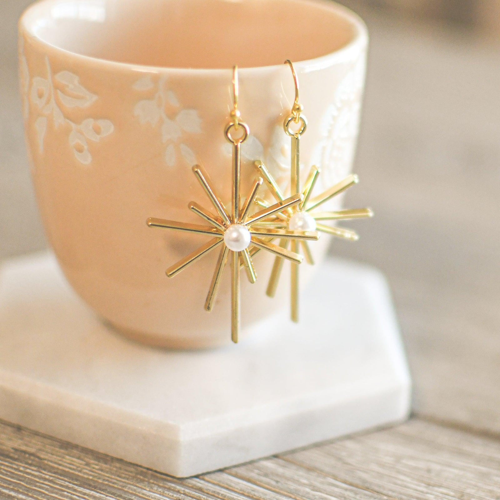 Pearl & Gold Starburst Earrings - Pink Salt Riot