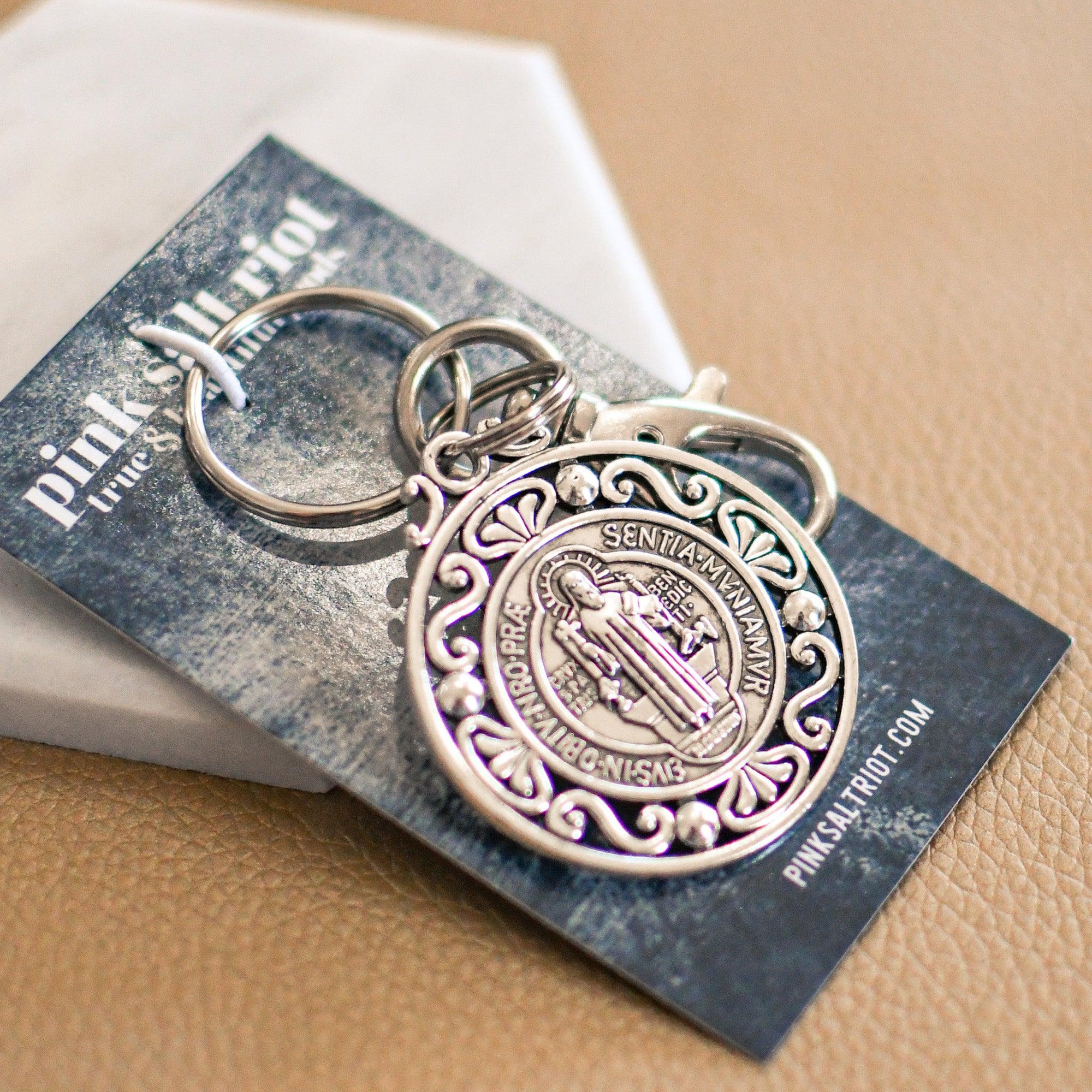 St Benedict Medal Keychain - Pink Salt Riot