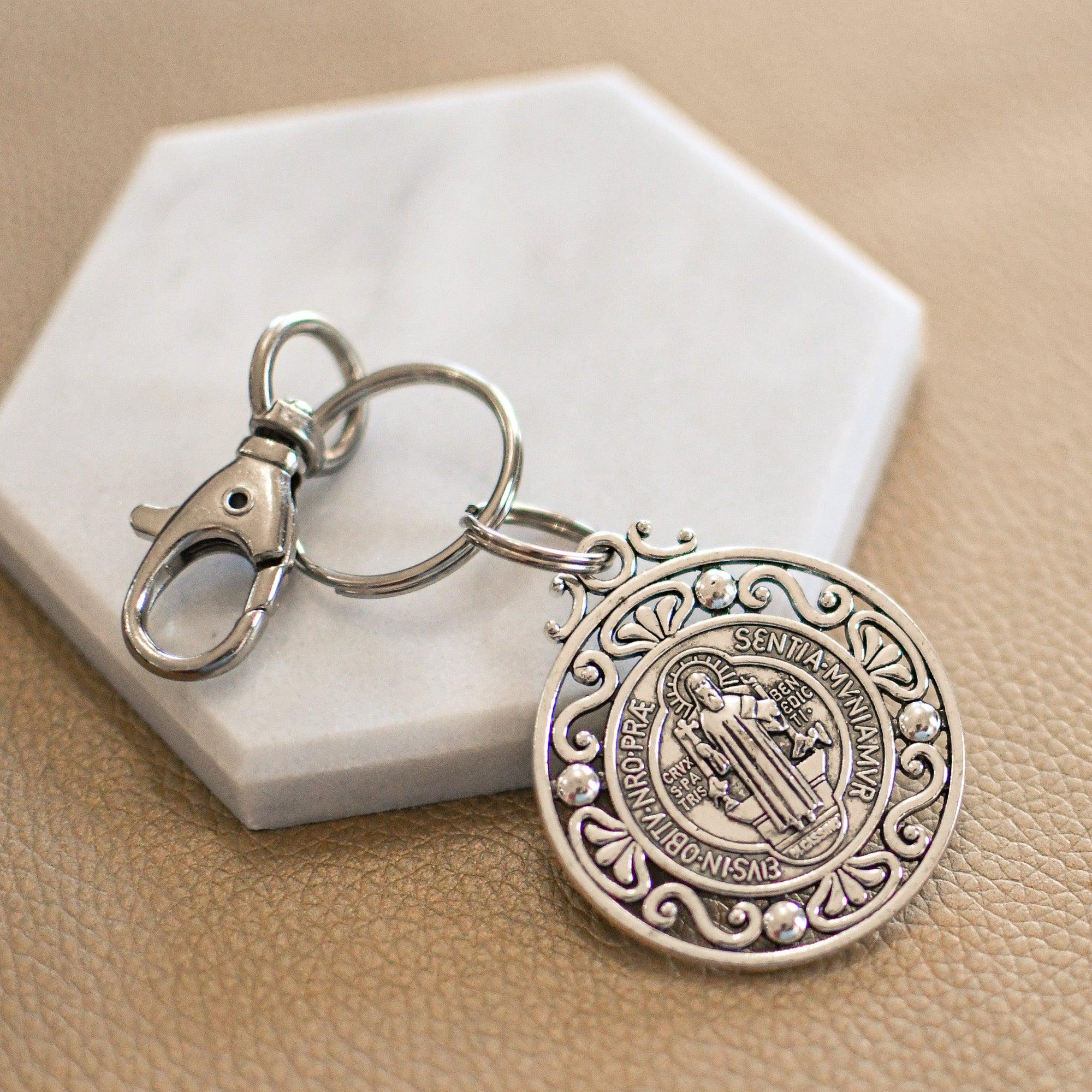 St Benedict Medal Keychain - Pink Salt Riot