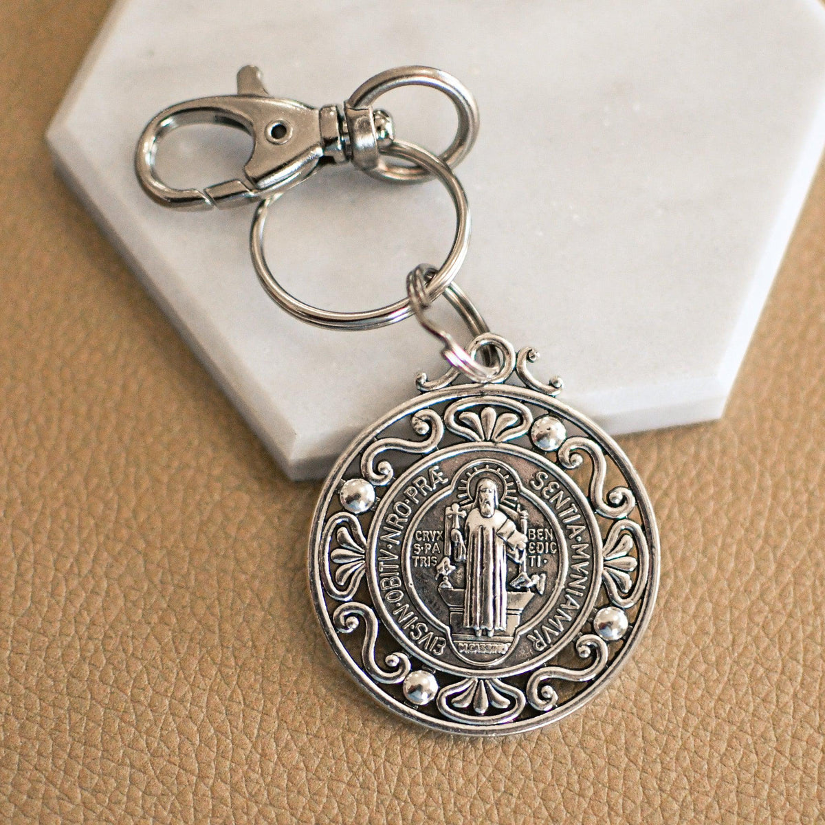 St Benedict Medal Keychain - Pink Salt Riot