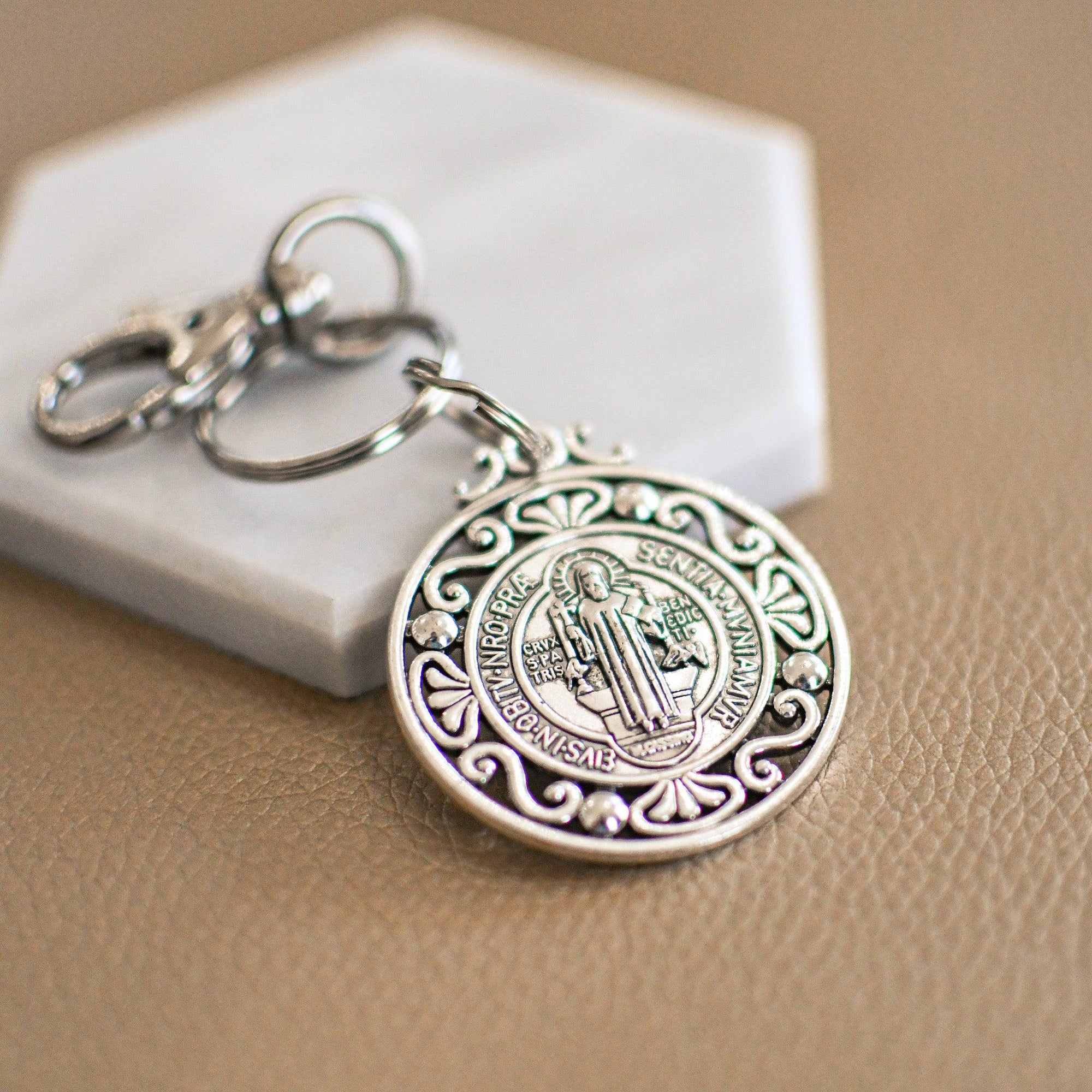 St Benedict Medal Keychain - Pink Salt Riot