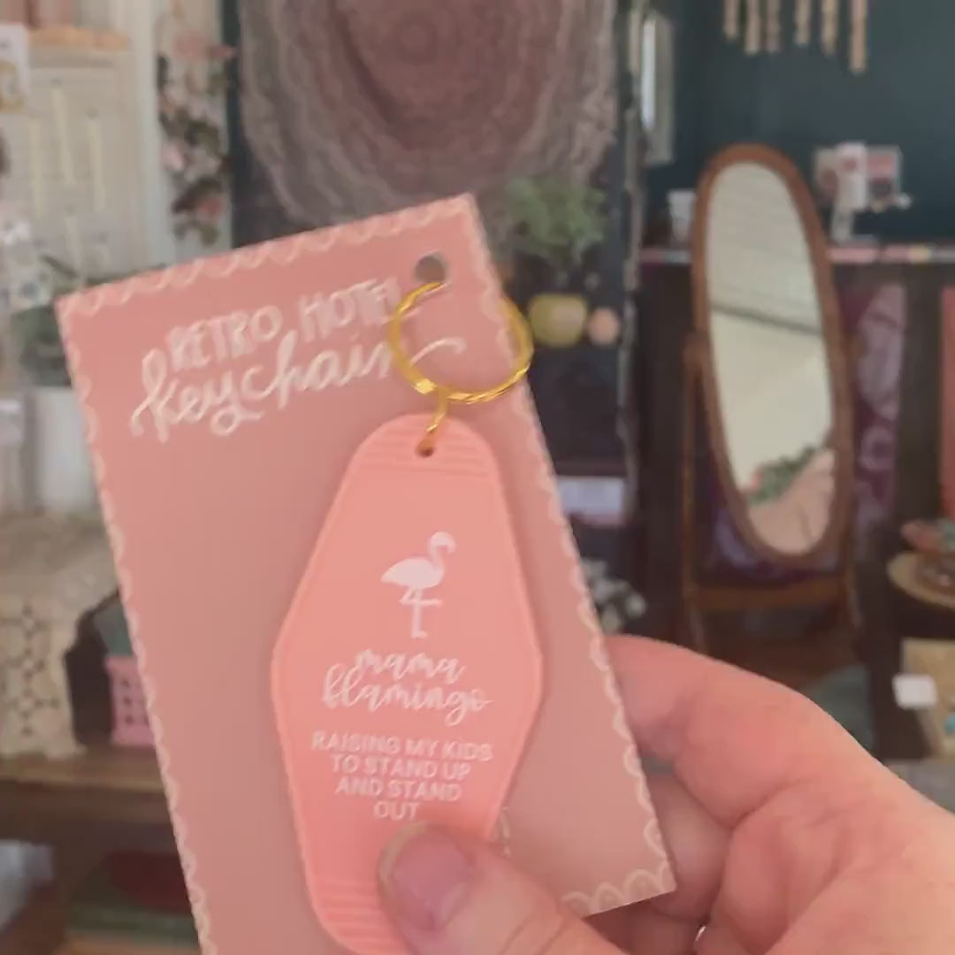 Mama Flamingo Retro Keychain