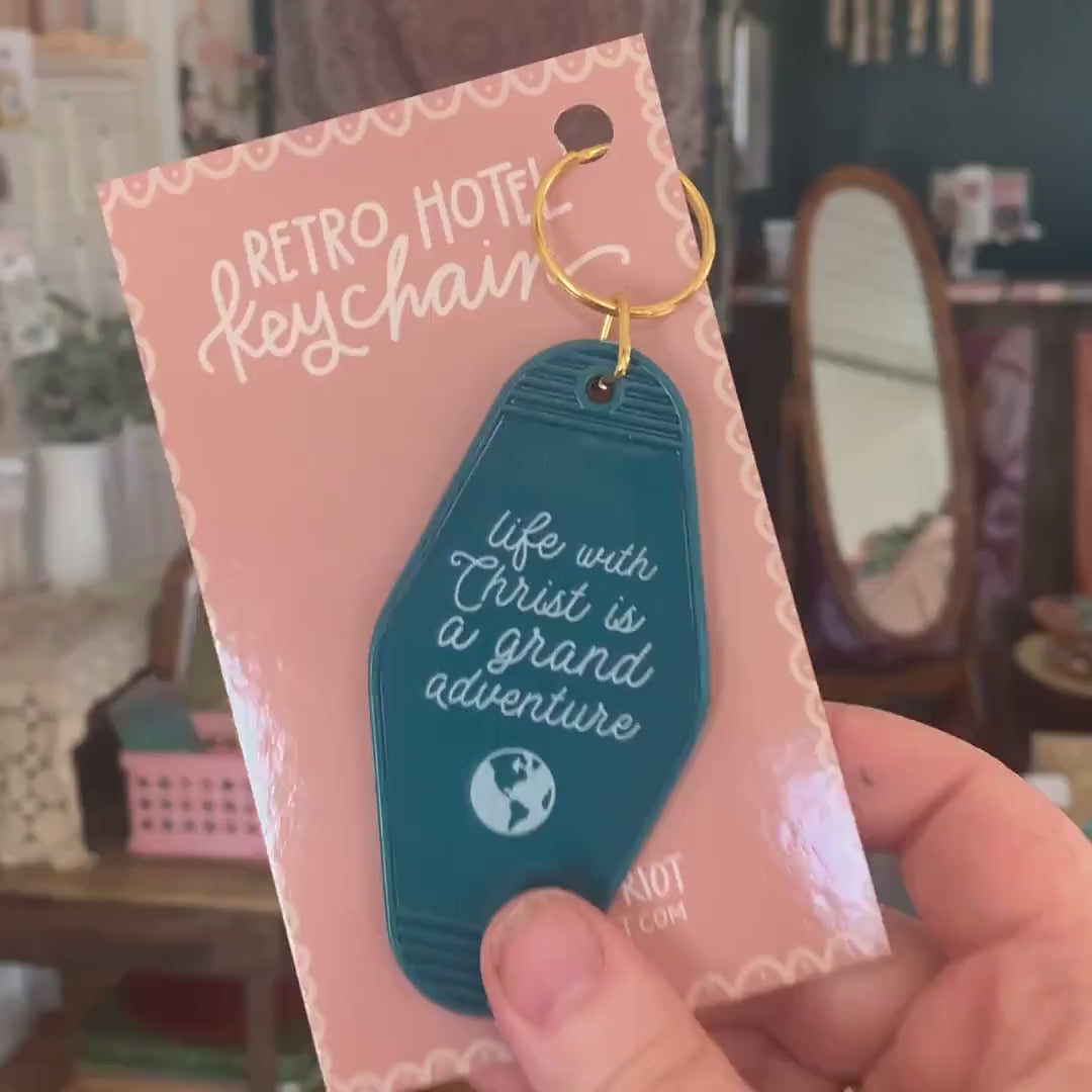 Retro Hotel Keychain Adventure with Christ Pink Salt Riot