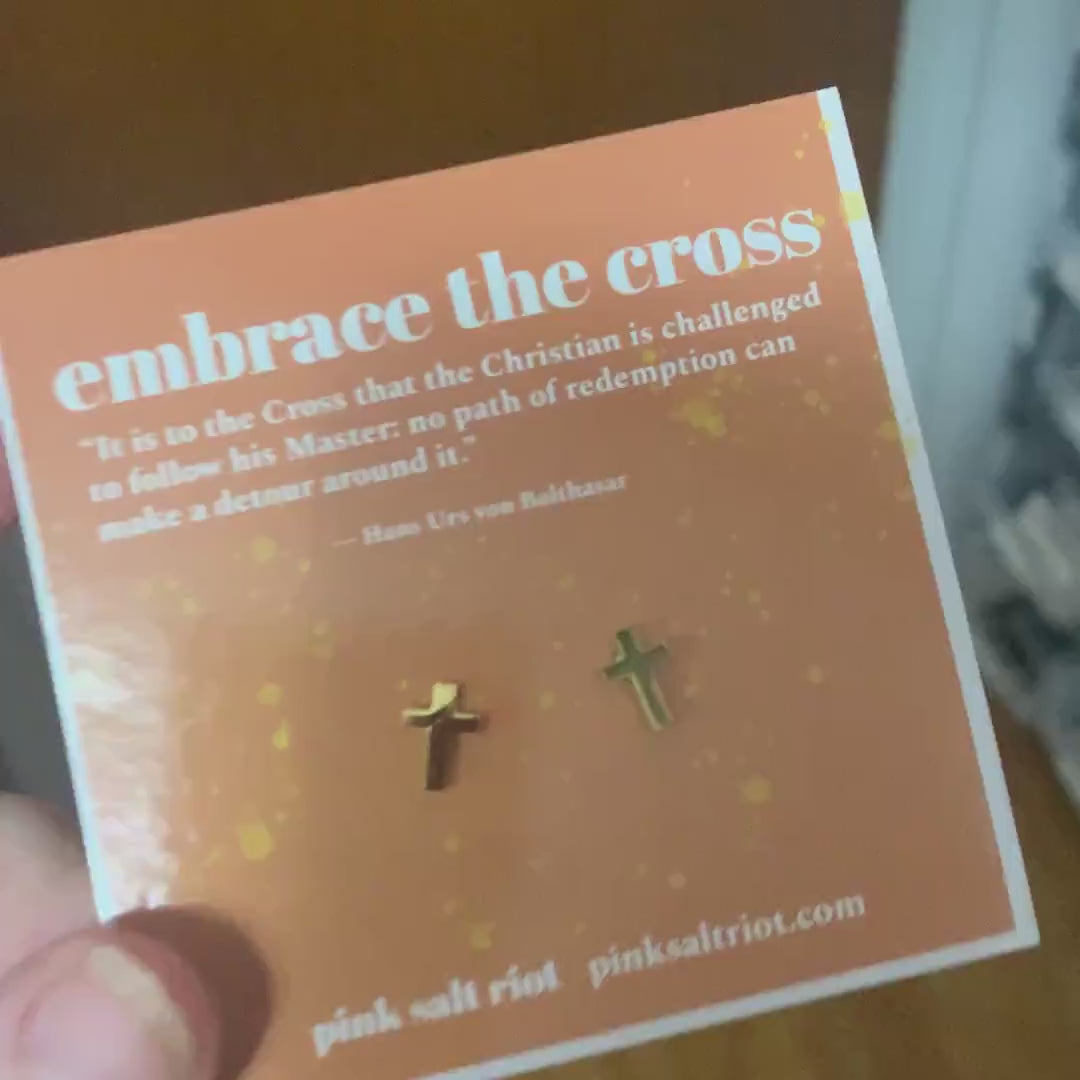 Gold Cross Stud Earrings