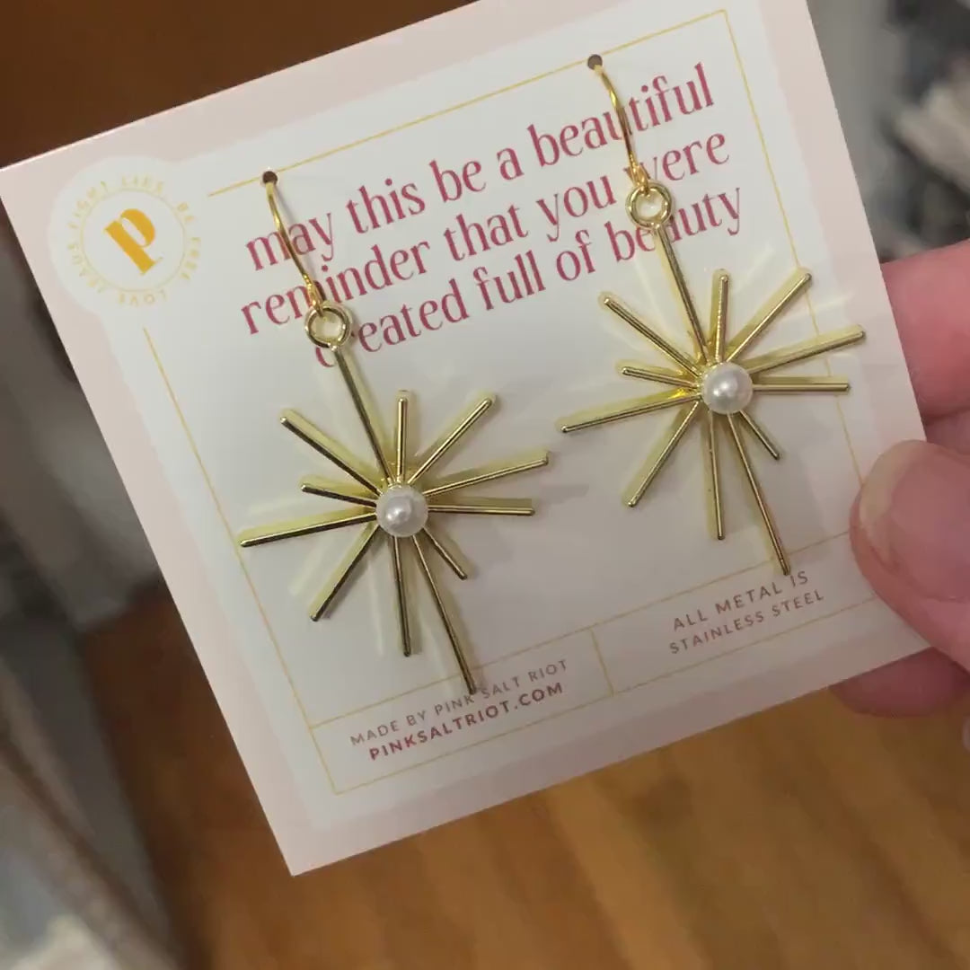 Pearl & Gold Starburst Earrings